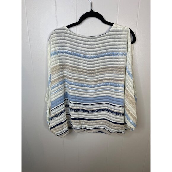Coco Bianco Womens Medium Striped Lightweight Top With Cut-Out Sleeves & Crew Ne - Picture 3 of 6
